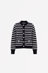 STRIPED COTTON BUTTONED CARDIGAN GANA - NAVY - PULLS - SCAPA FASHION - SCAPA OFFICIAL