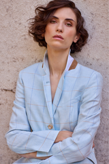 CHECKERED LINEN JACKET HAYWORTH - LIGHT PINK OR BLUE - JACKETS - SCAPA FASHION - SCAPA OFFICIAL