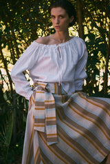 STRIPED PRINT LINEN SKIRT CLEMENTIN - SKIRTS - SCAPA FASHION - SCAPA OFFICIAL