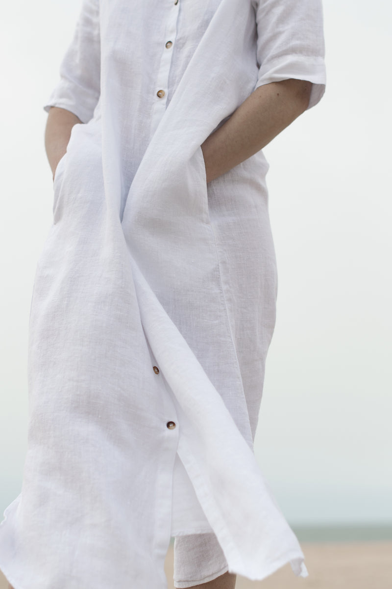 WASHED LINEN SHIRT-STYLE MAXI DRESS ARWIN - DRESSES - SCAPA FASHION - SCAPA OFFICIAL