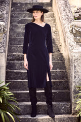 COTTON VELVET ASYMMETRICAL DRESS CLARA - DRESSES - SCAPA FASHION - SCAPA OFFICIAL