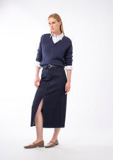 DARK DENIM FRONT SPLIT SKIRT MERYN - SKIRTS - SCAPA FASHION - SCAPA OFFICIAL