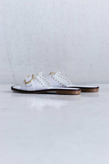 LEATHER SLIPPER WITH BUCCLE AND STUD DETAIL - WHITE AND SAND - SHOES - SCAPA FASHION - SCAPA OFFICIAL