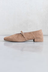 SUEDE BALLERINA WITH STACKED HEEL - SAND - SHOES - SCAPA FASHION - SCAPA OFFICIAL