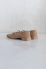SUEDE BALLERINA WITH STACKED HEEL - SAND - SHOES - SCAPA FASHION - SCAPA OFFICIAL