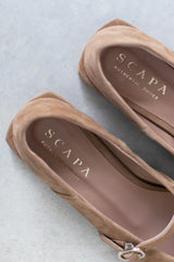 SUEDE BALLERINA WITH STACKED HEEL - SAND - SHOES - SCAPA FASHION - SCAPA OFFICIAL
