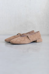 SUEDE BALLERINA WITH STACKED HEEL - SAND - SHOES - SCAPA FASHION - SCAPA OFFICIAL