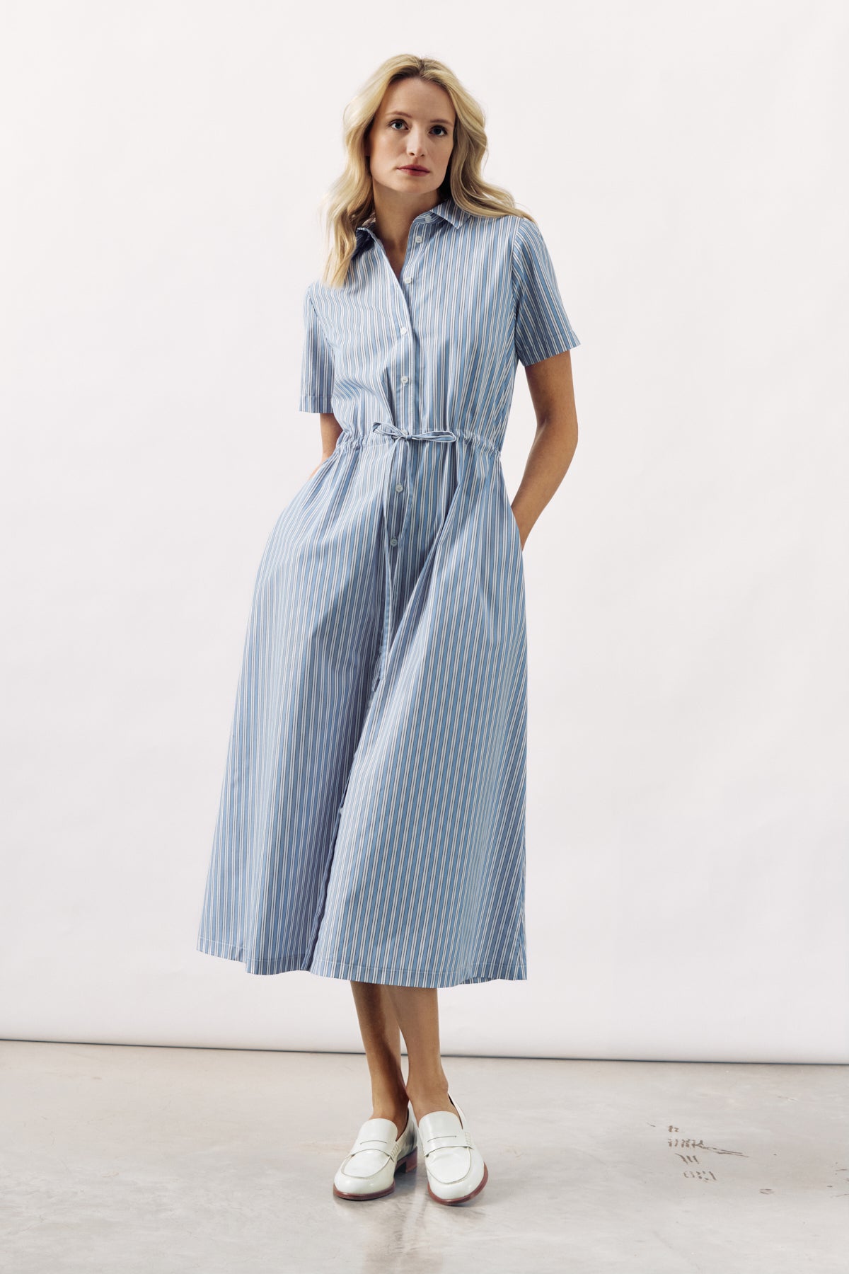 striped cotton shirt dress Belted Striped Cotton Shirtdress