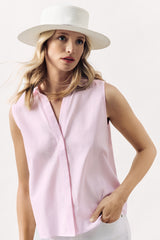 STRIPED SLEEVELESS COTTON SHIRT ADINDA - LIGHT BEIGE/LIGHT PINK/LIGHT BLUE - SHIRTS - SCAPA FASHION - SCAPA OFFICIAL