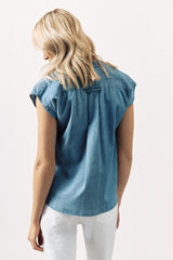 COTTON V-LINE SHIRT SIMONE - DENIM BLUE - SHIRTS - SCAPA FASHION - SCAPA OFFICIAL