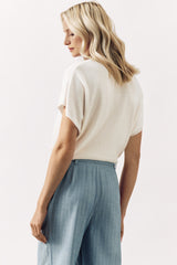 SOFT COTTON BLEND KNIT PULL GOLDIE - OFF WHITE/PINK/TAUPE - PULLS - SCAPA FASHION - SCAPA OFFICIAL