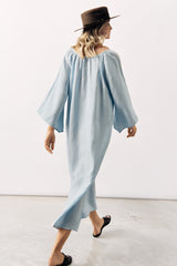 RELAXED LINEN MIDI DRESS KATYA - WHITE AND LIGHT BLUE - DRESSES - SCAPA FASHION - SCAPA OFFICIAL