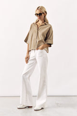 COTTON BLEND SHIRT KRYA - WHITE/ DARK BEIGE - SHIRTS - SCAPA FASHION - SCAPA OFFICIAL