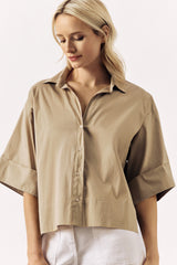 COTTON BLEND SHIRT KRYA - WHITE/ DARK BEIGE - SHIRTS - SCAPA FASHION - SCAPA OFFICIAL