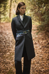 FINE ITALIAN WOOL FLANEL PINSTRIPE COAT MARGO - COATS - SCAPA FASHION - SCAPA OFFICIAL