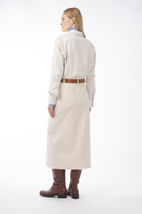 COTTON STRETCH TWILL DENIM FRONT SPLIT SKIRT MERYN - SKIRTS - SCAPA FASHION - SCAPA OFFICIAL