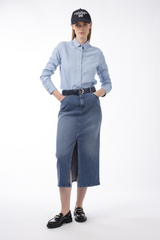 BLUE DENIM FRONT SPLIT SKIRT MERYN - SKIRTS - SCAPA FASHION - SCAPA OFFICIAL