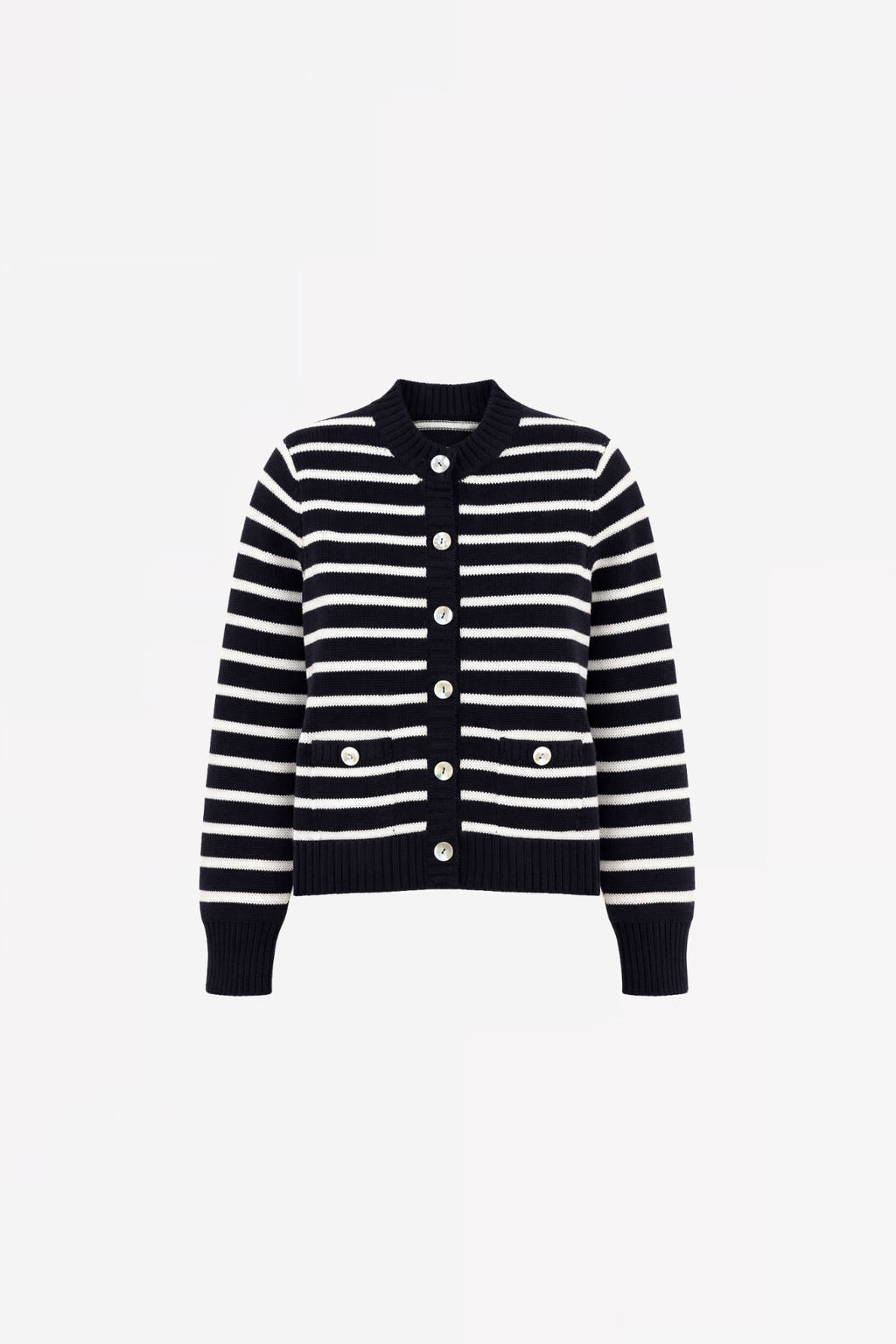 STRIPED COTTON BUTTONED CARDIGAN  GANA - NAVY - PULLS - SCAPA FASHION - SCAPA OFFICIAL
