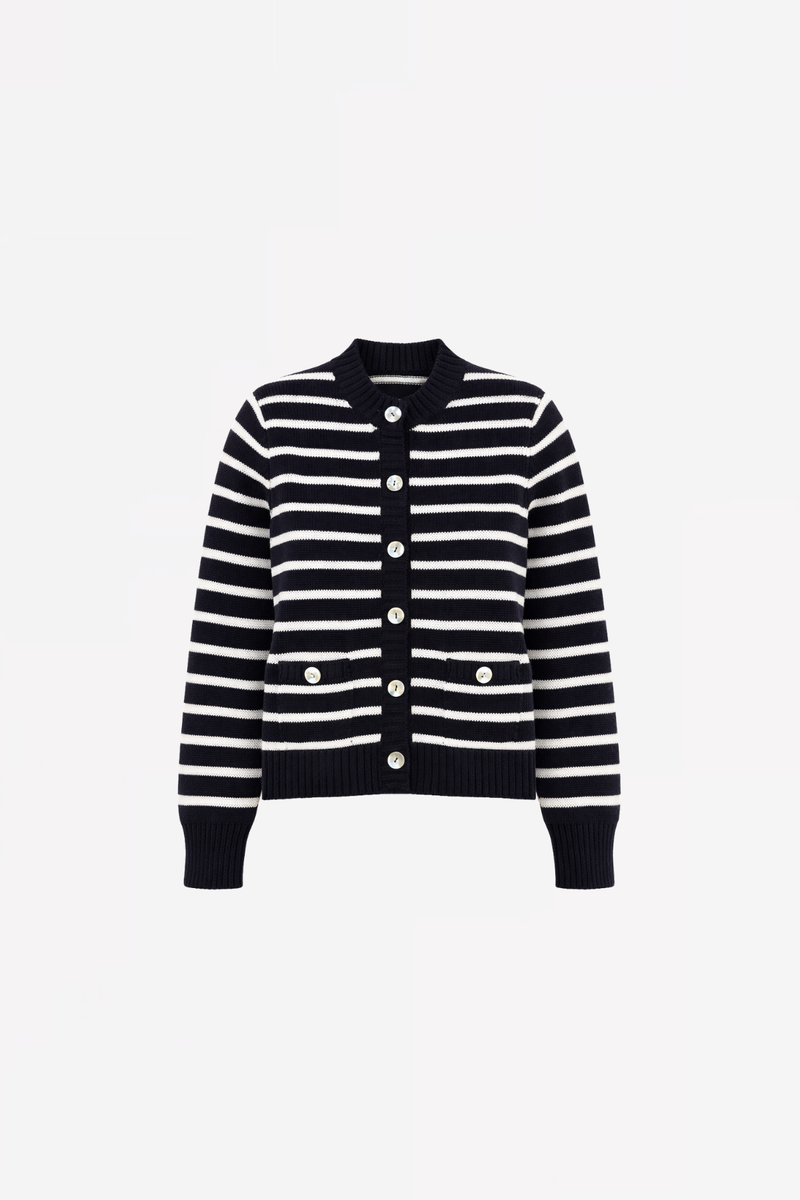 STRIPED COTTON BUTTONED CARDIGAN  GANA - NAVY - PULLS - SCAPA FASHION - SCAPA OFFICIAL