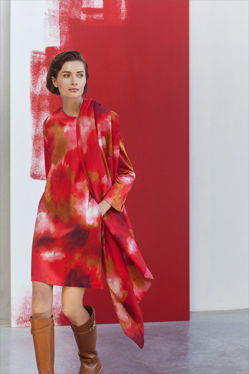 ITALIAN SLIK SCARLET ABSTRACT PRINT DRESS MOONLIGHT ITALIAN SLIK SCARLET ABSTRACT PRINT DRESS MOONLIGHT