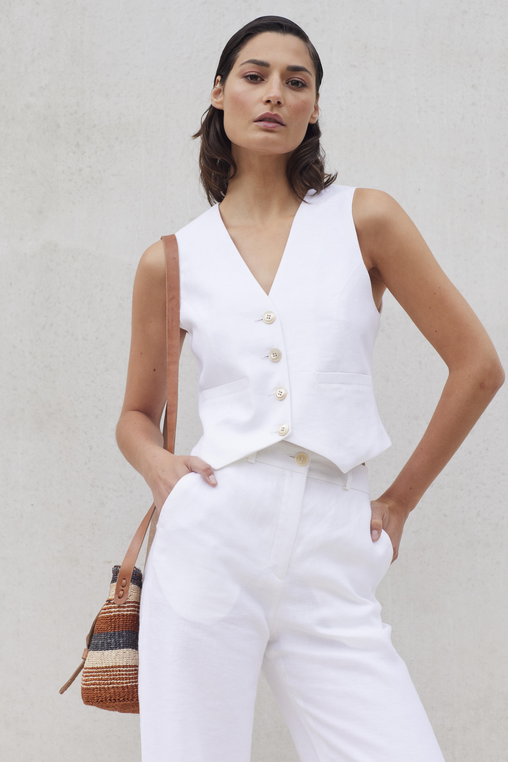 ITALIAN  ORANGE LINEN WAISTCOAT JANE - GILETS - SCAPA FASHION - SCAPA OFFICIAL
