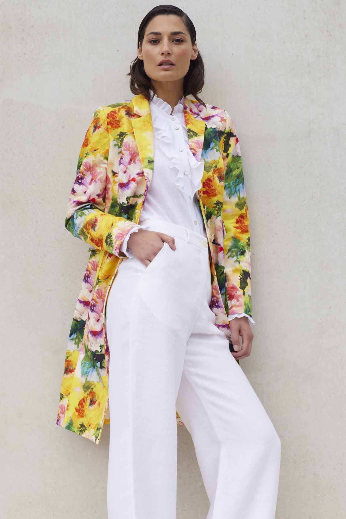 ITALIAN COTTON SATIN FLORAL JACKET RIVER