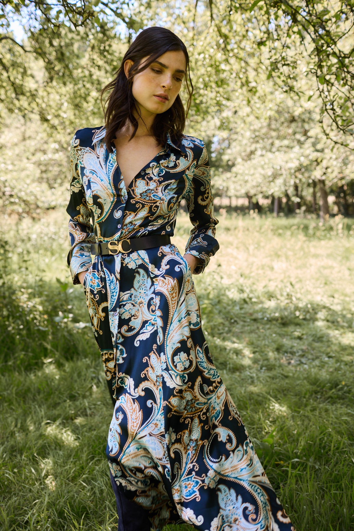 SILK PAISLEY PRINT DRESS CHARLIE - NAVY - DRESSES - SCAPA FASHION - SCAPA OFFICIAL