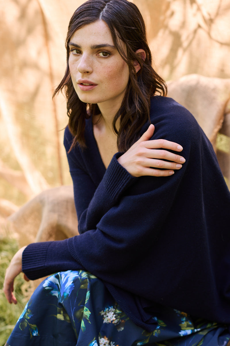 MERINO WOOL PULL RUBY - NAVY