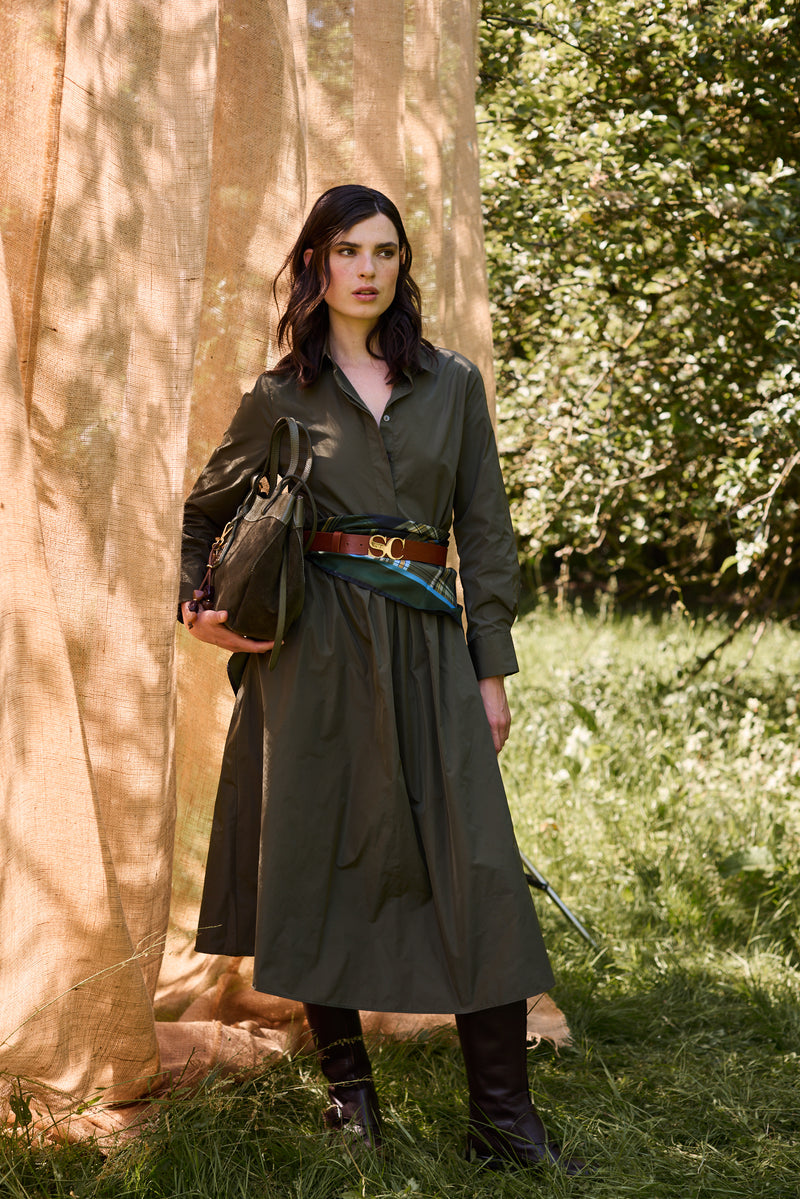 TAFFETA DRESS SERINA - DARK OLIVE
