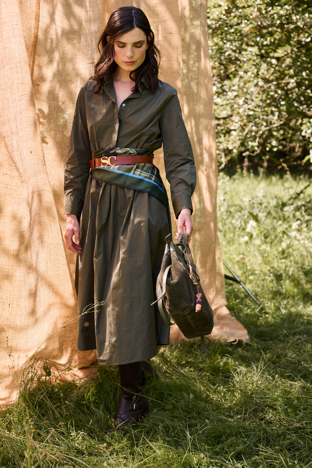 TAFFETA DRESS SERINA - DARK OLIVE