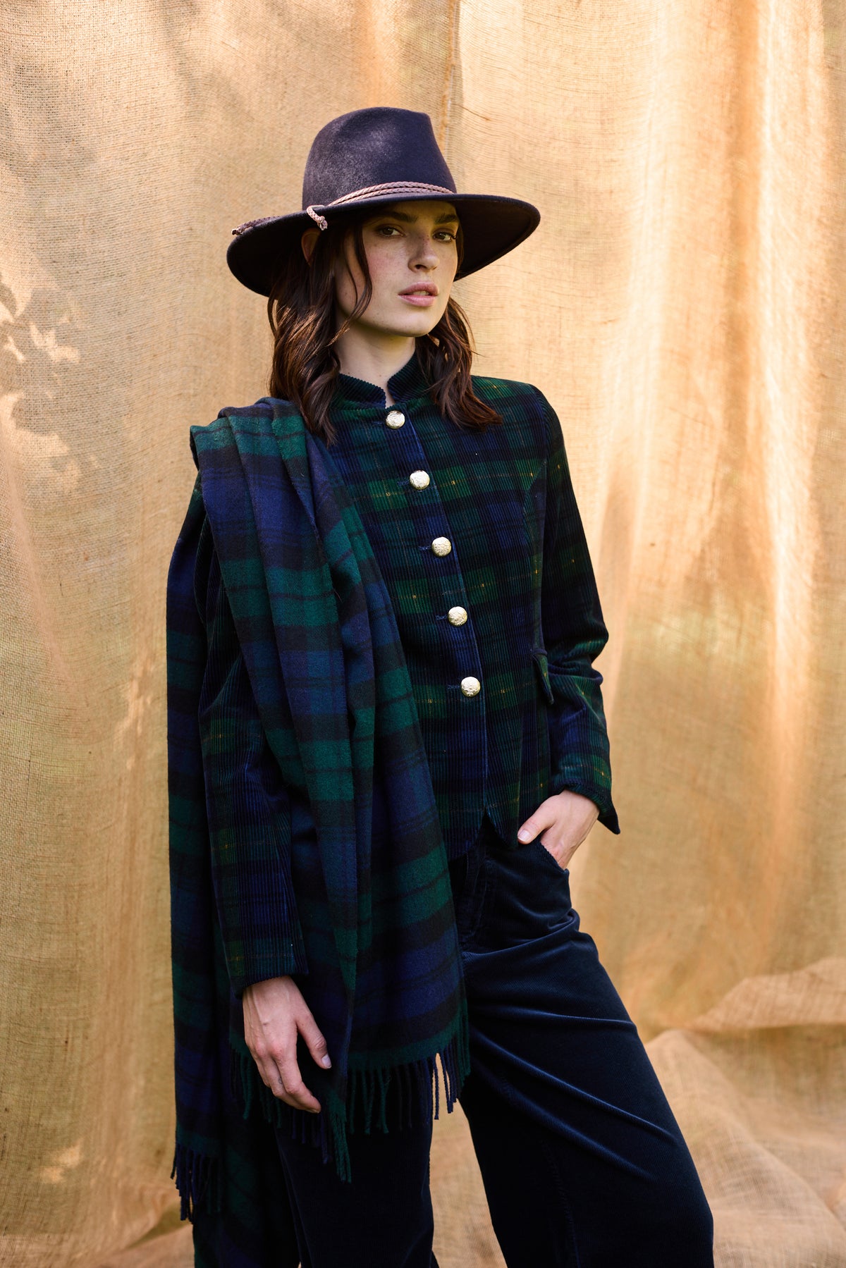 PURE MERINO WOOL  SHAWL PONCHO WATCH - BLACKWATCH TARTAN
