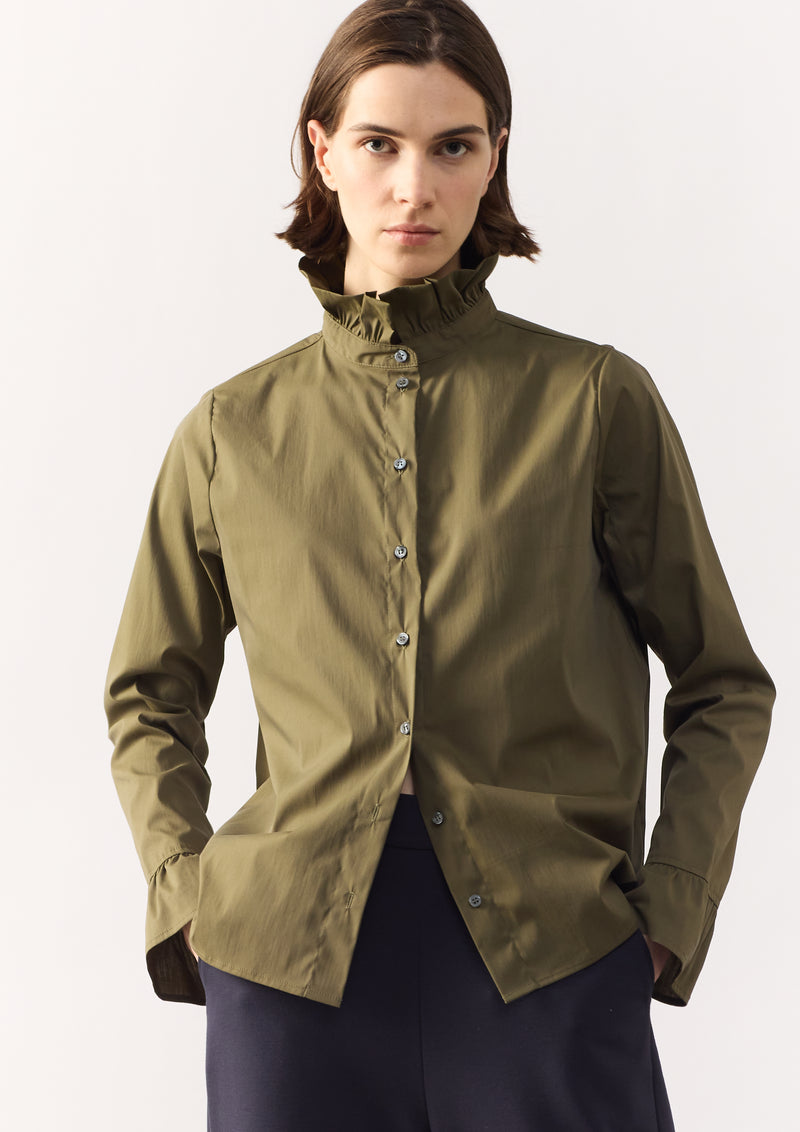 COTTON SHIRT RAKU - DARK MOSS