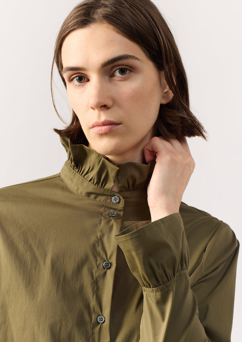 COTTON SHIRT RAKU - DARK MOSS