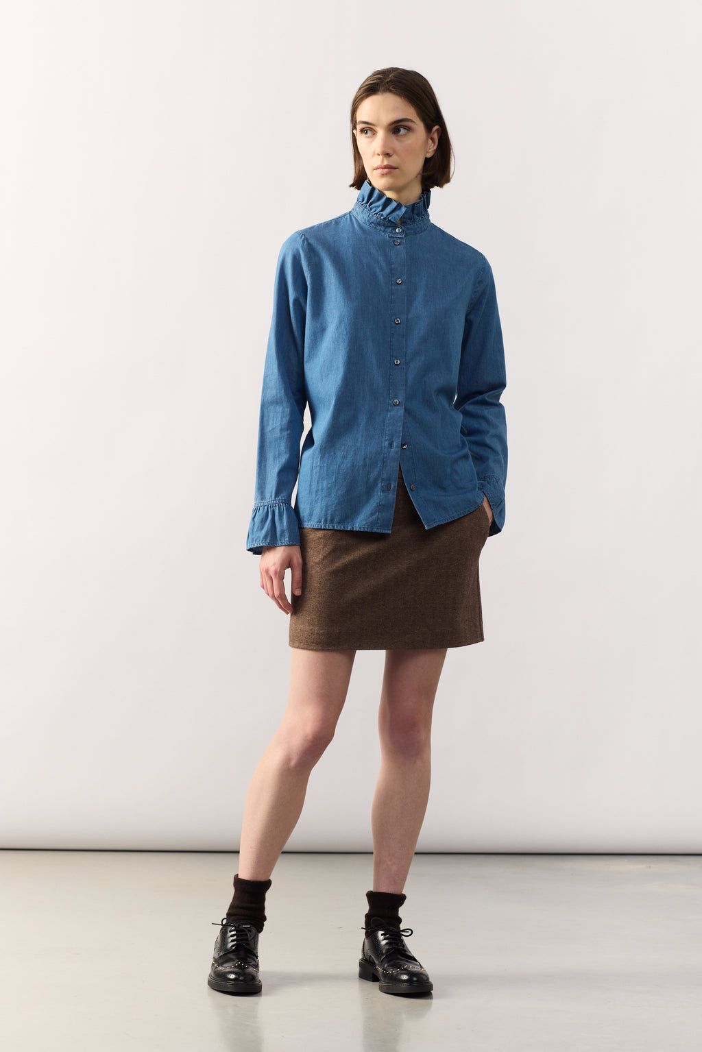 SKIRT MIKI - HERRINGBONE BROWN