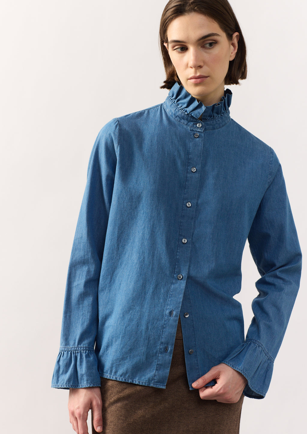 COTTON SHIRT RAKU - DENIM BLUE