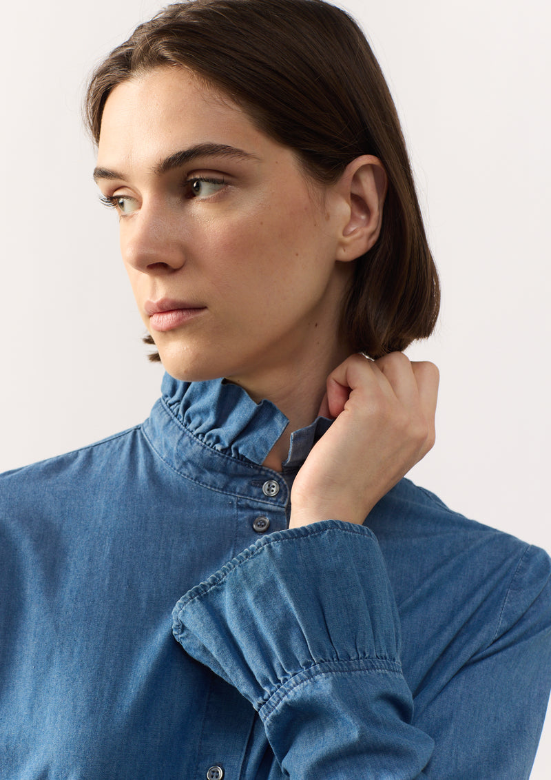 COTTON SHIRT RAKU - DENIM BLUE