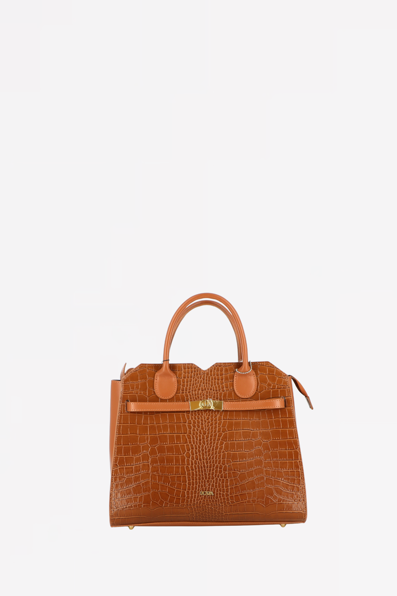 LEATHER HANDBAG - COGNAC - BAGS - SCAPA FASHION - SCAPA OFFICIAL