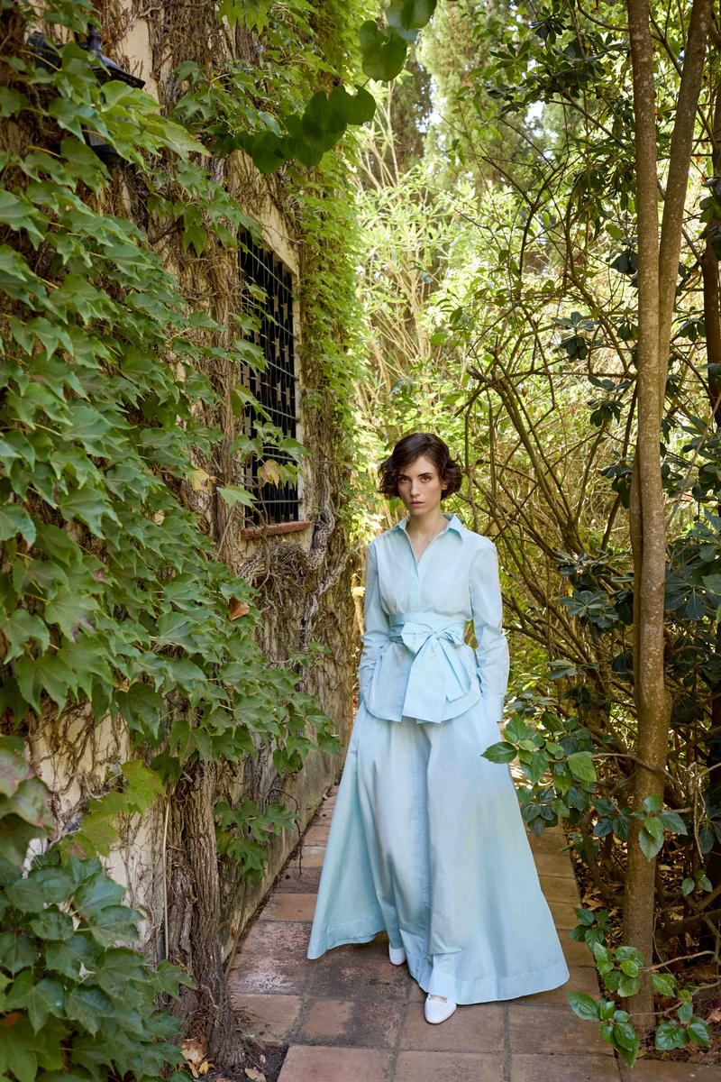TAFFETA SKIRT ODINA - LIGHT BLUE AND WINE - SKIRTS - SCAPA FASHION - SCAPA OFFICIAL