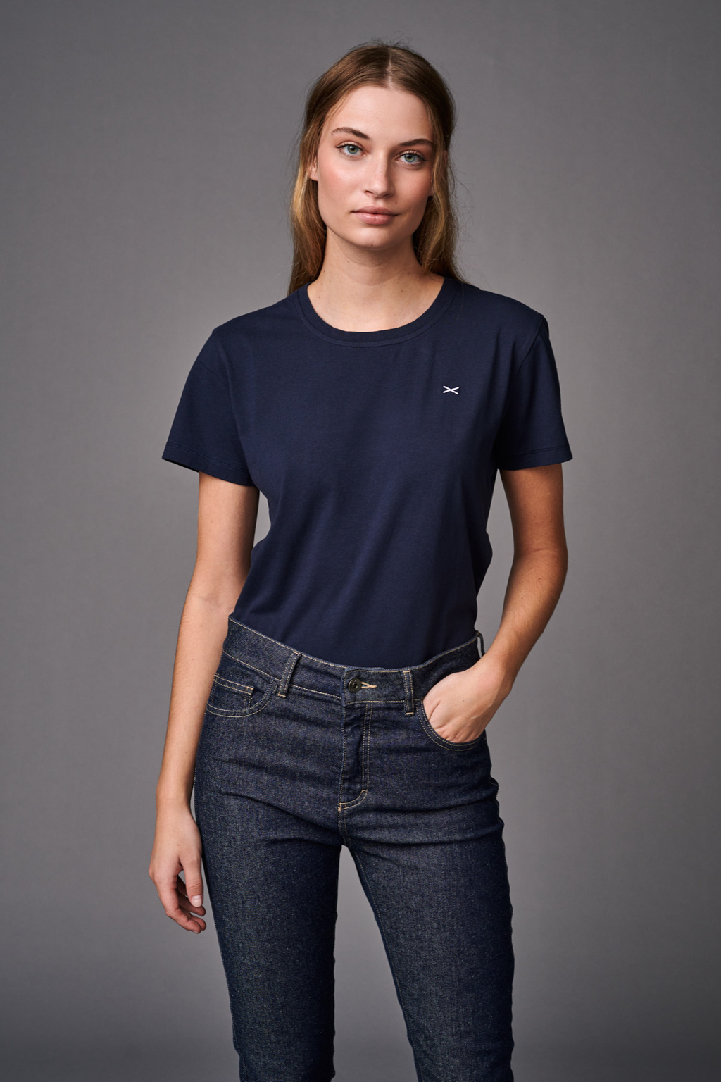 SHORT SLEEVE COTTON T-SHIRT GISELLE- NAVY