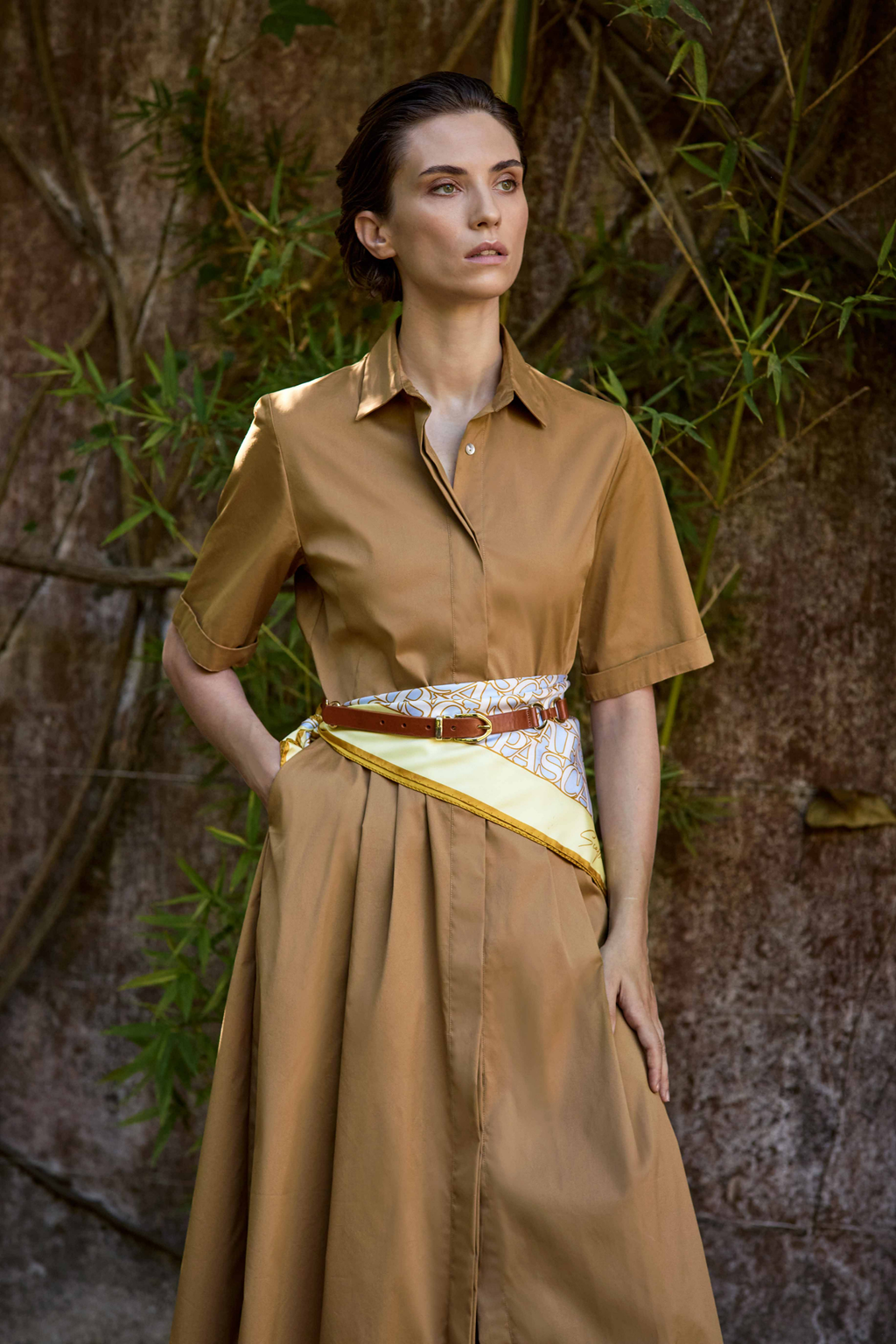 COTTON SHIRT DRESS JAIMIE - CAMEL - DRESSES - SCAPA FASHION - SCAPA OFFICIAL