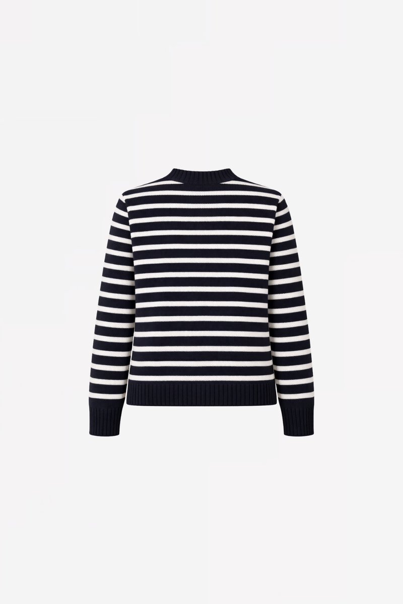 STRIPED COTTON BUTTONED CARDIGAN  GANA - NAVY - PULLS - SCAPA FASHION - SCAPA OFFICIAL