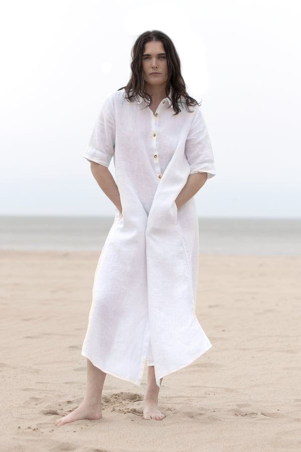 WASHED LINEN SHIRT-STYLE MAXI DRESS ARWIN - DRESSES - SCAPA FASHION - SCAPA OFFICIAL