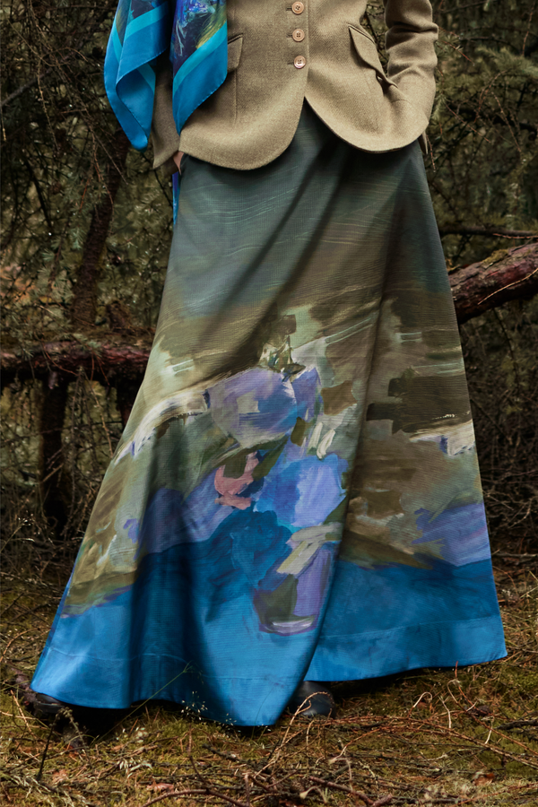 ITALIAN ABSTRACT PRINT MAXI-STYLE SKIRT CESAR -  KHAKI - SKIRTS - SCAPA FASHION - SCAPA OFFICIAL
