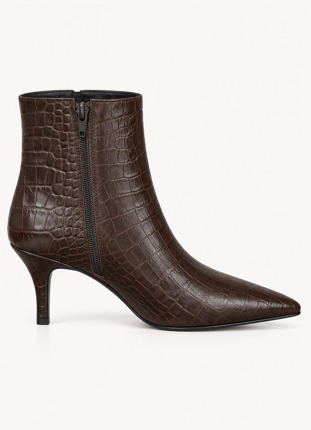 CROCO LEATHER ANKLE BOOTS - DARK BROWN