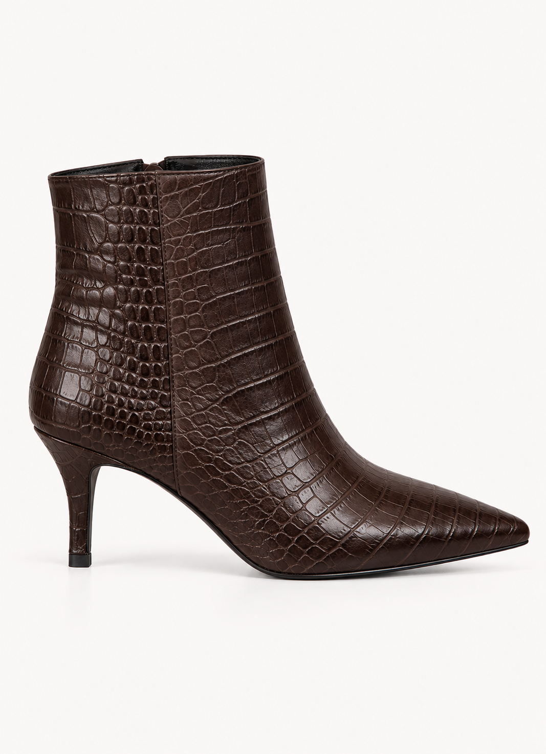 CROCO LEATHER ANKLE BOOTS - DARK BROWN