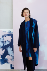 ITALIAN SLIK MARINE ABSTRACT PRINT DRESS MOONLIGHT - DRESSES - SCAPA FASHION - SCAPA OFFICIAL