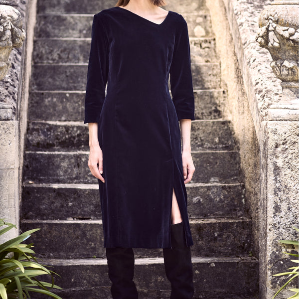 asymmetrical velvet dress COTTON VELVET ASYMMETRICAL DRESS CLARA