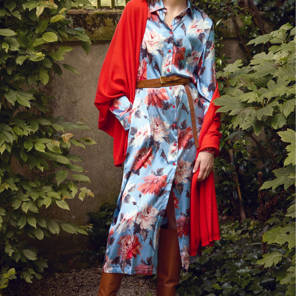 ITALIAN SILK FLORAL DRESS MADELINE - TEAL FLORALS
