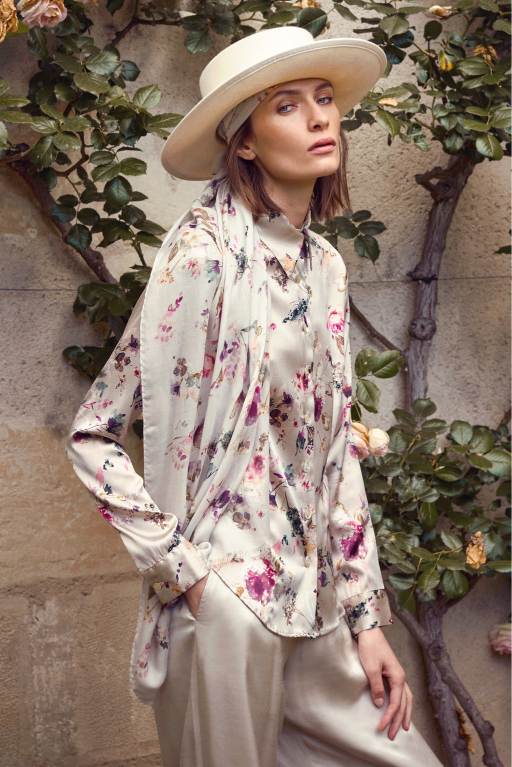 ITALIAN SILK ORANGE FLORAL PRINT SHIRT NATALIE - SHIRTS - SCAPA FASHION - SCAPA OFFICIAL