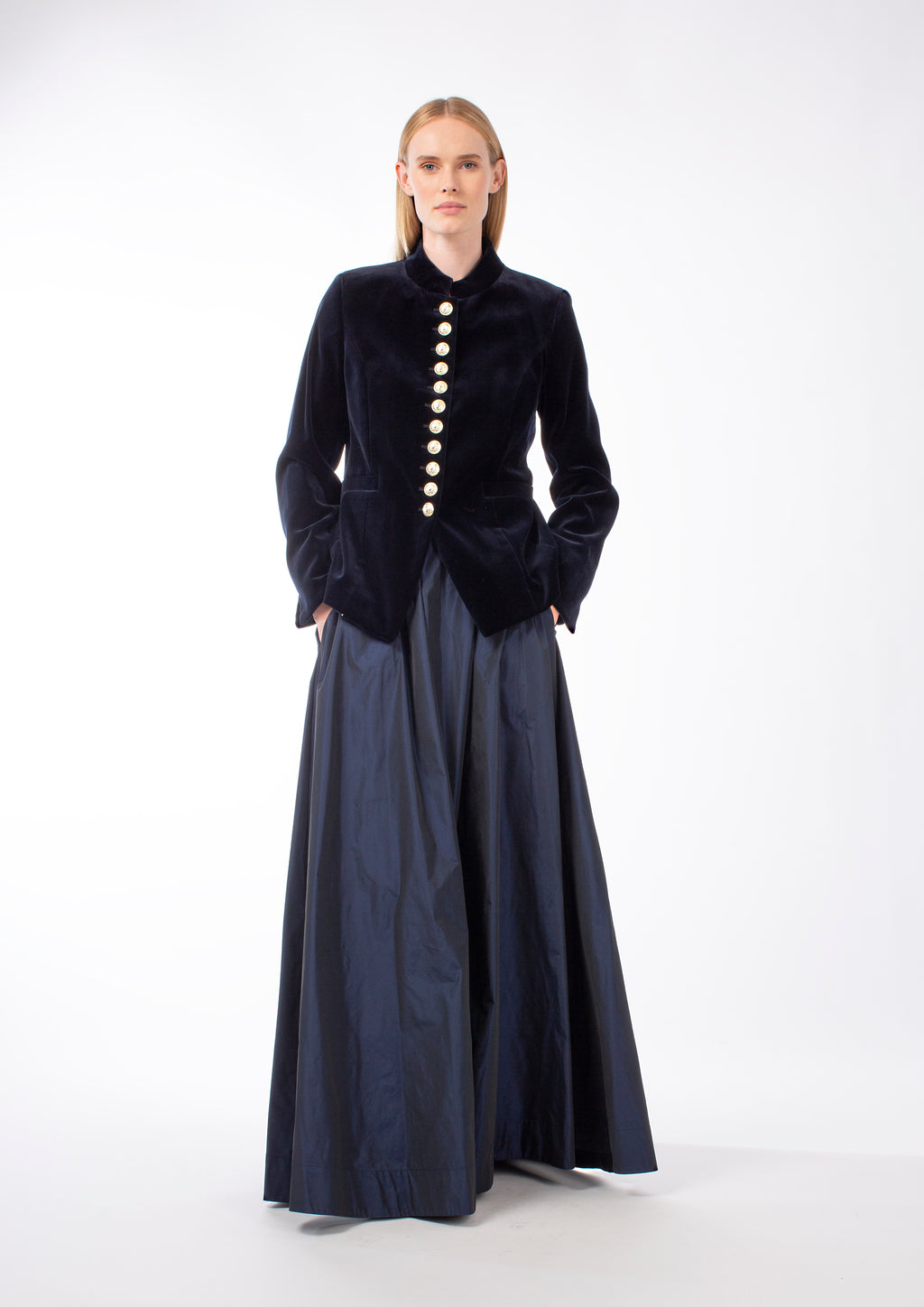 TAFFETA ODINA MAXI SKIRT - NAVY/BORDEAUX/CAMEL